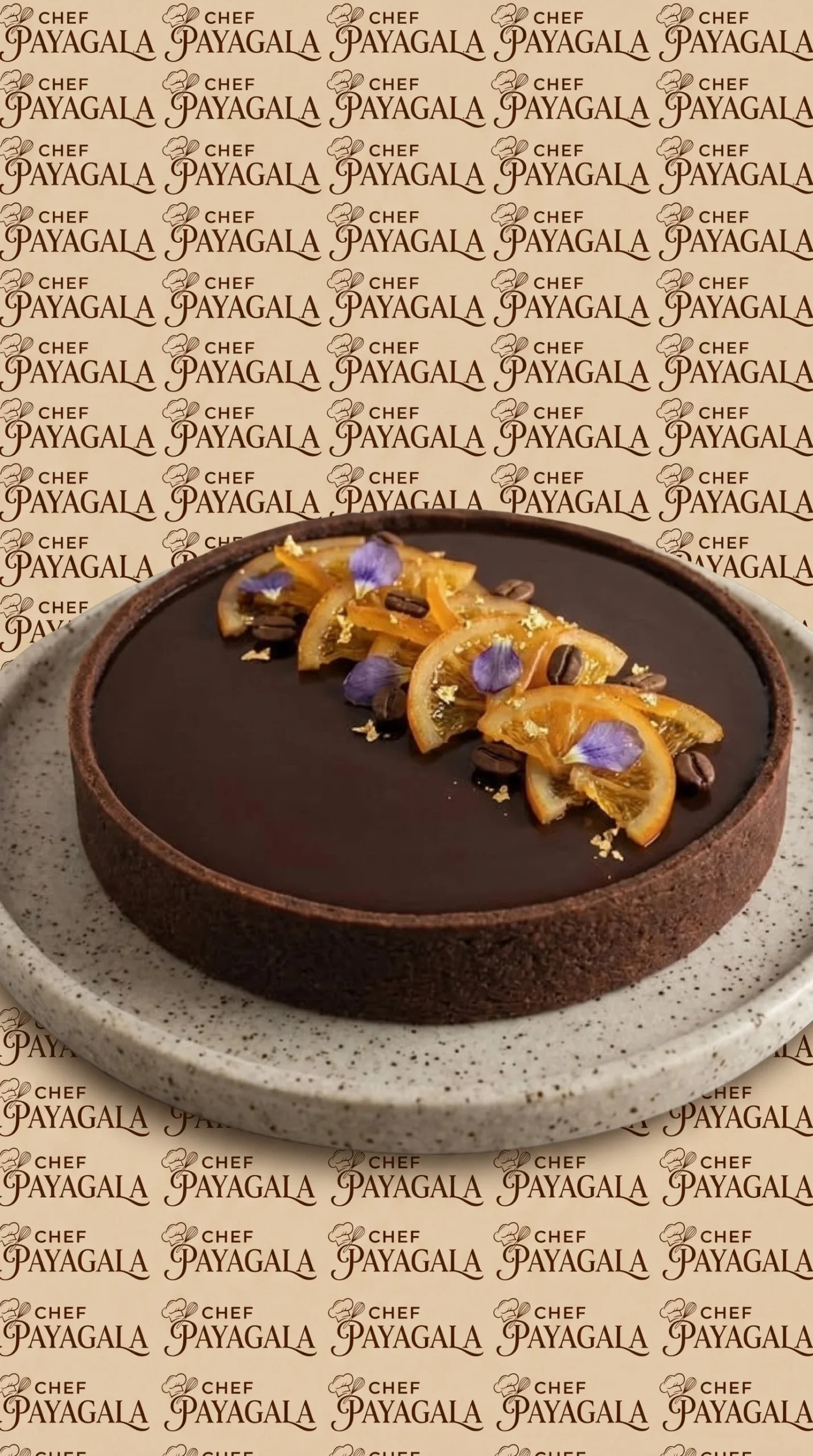 Delicious Chocolate Orange Coffee Tart garnished with fresh orange slices