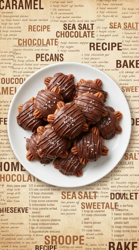 Chocolate pecan turtle clusters with caramel and nuts