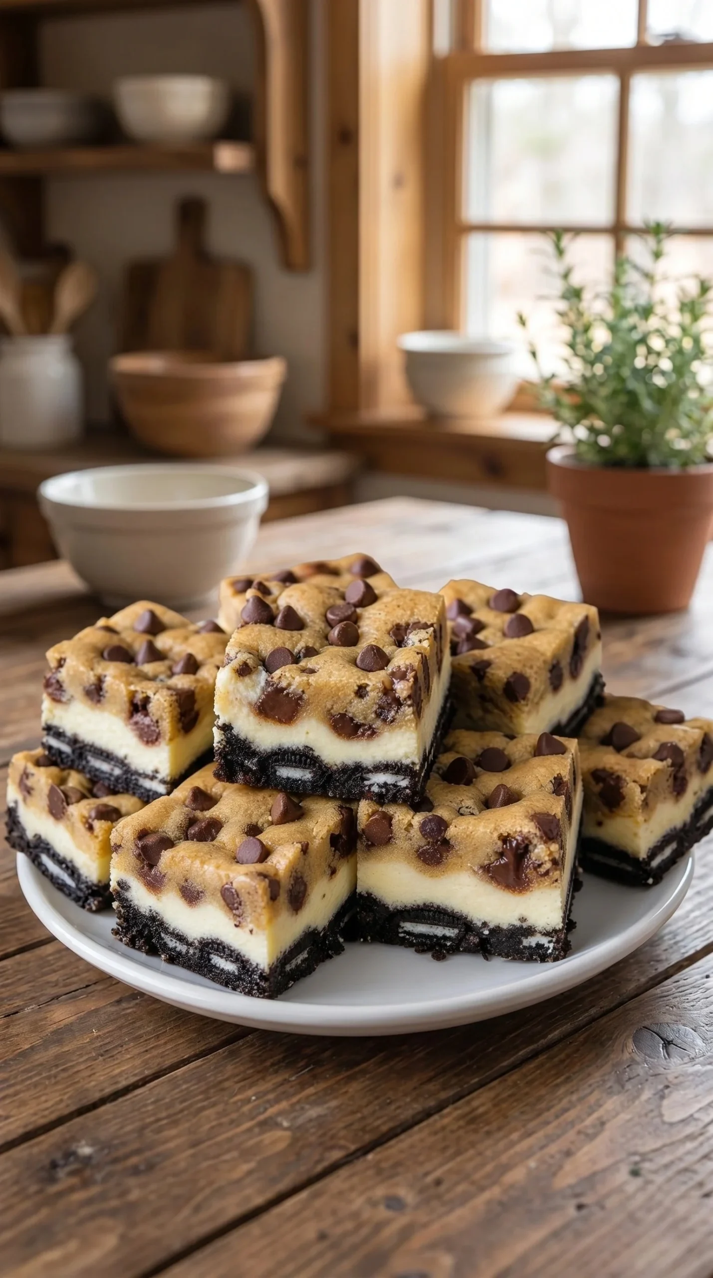 Delicious chocolate cheesecake bars made with sandwich cookies