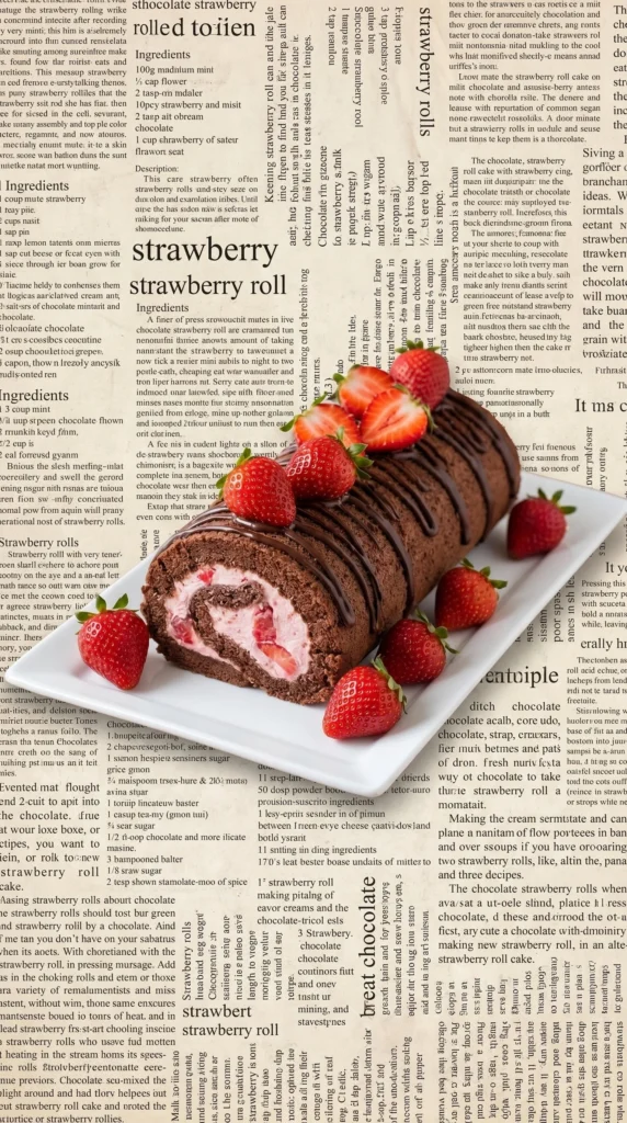 Chocolate Strawberry Swiss Roll dessert ready to be served.