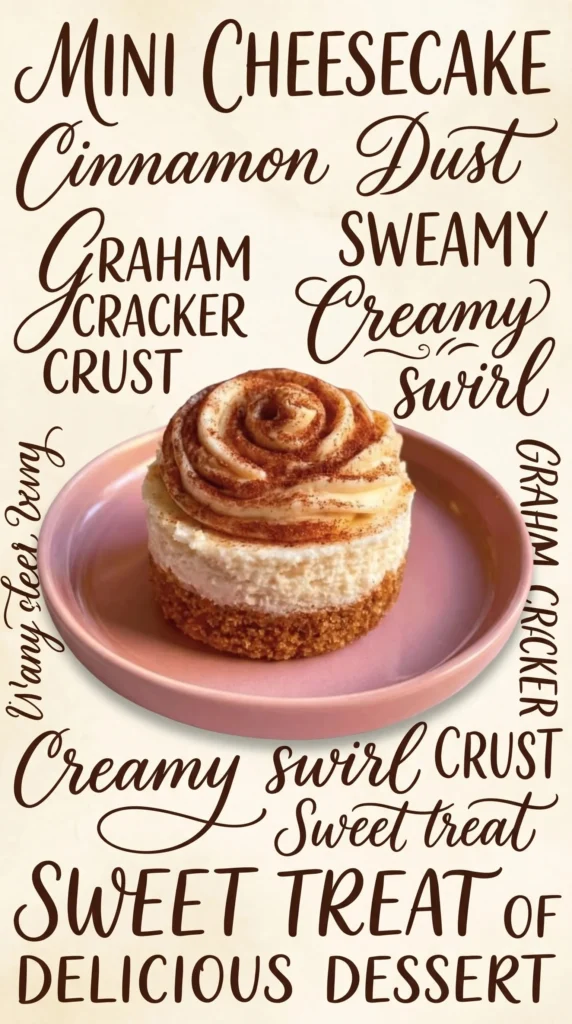 Delicious cinnamon roll mini cheesecakes topped with cinnamon and cream cheese frosting.