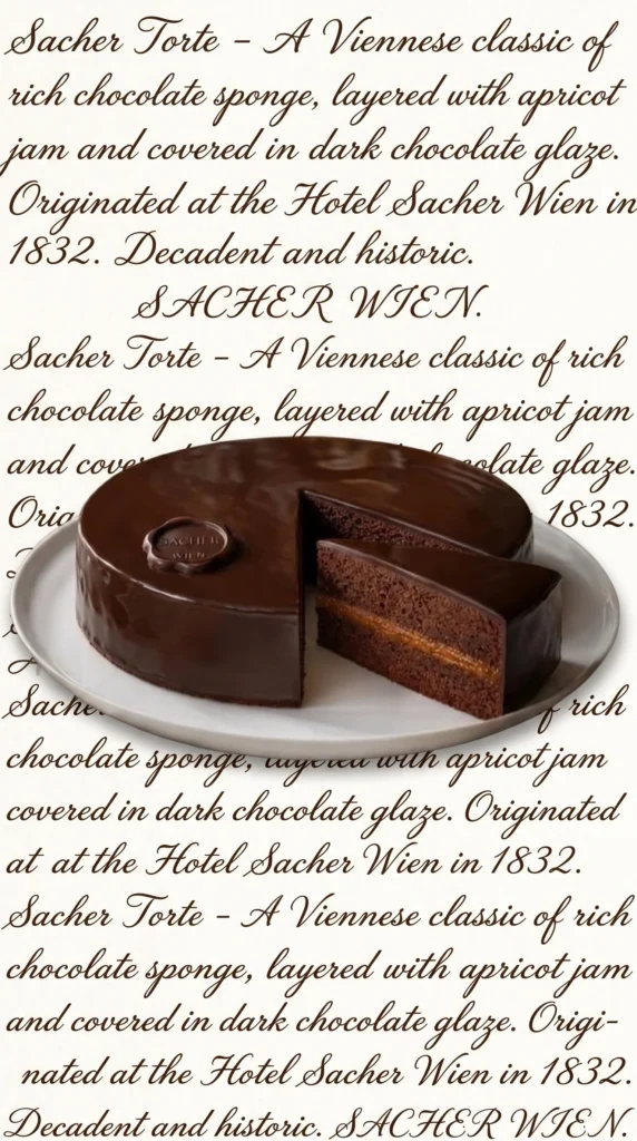 Classic Sachertorte dessert, rich chocolate layers, Vienna-style cake