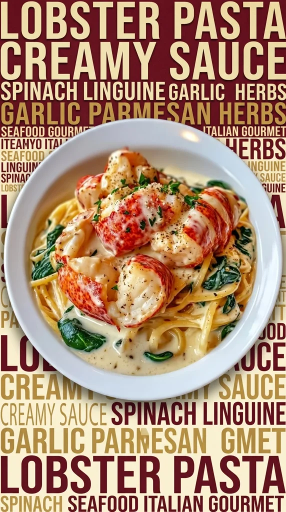 Delicious creamy Lobster Alfredo pasta served with fresh herbs.