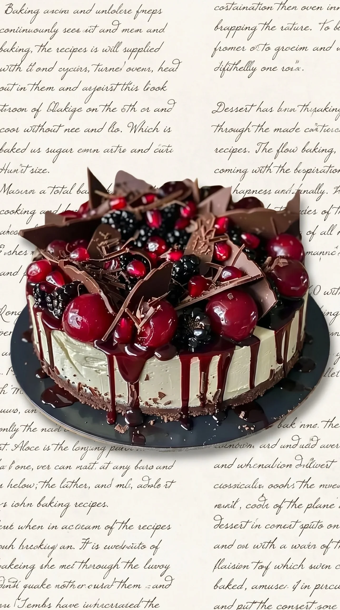 A delicious slice of Black Forest Cheesecake Pie topped with cherries and chocolate