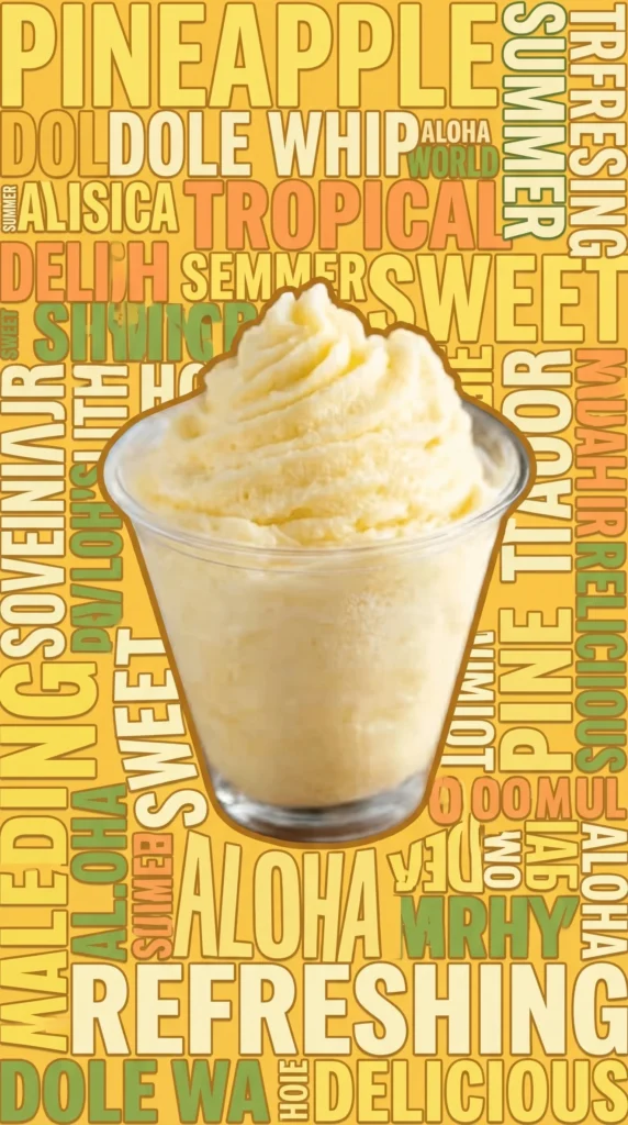 Homemade Disney Dole Whip served in a cup with a pineapple slice.