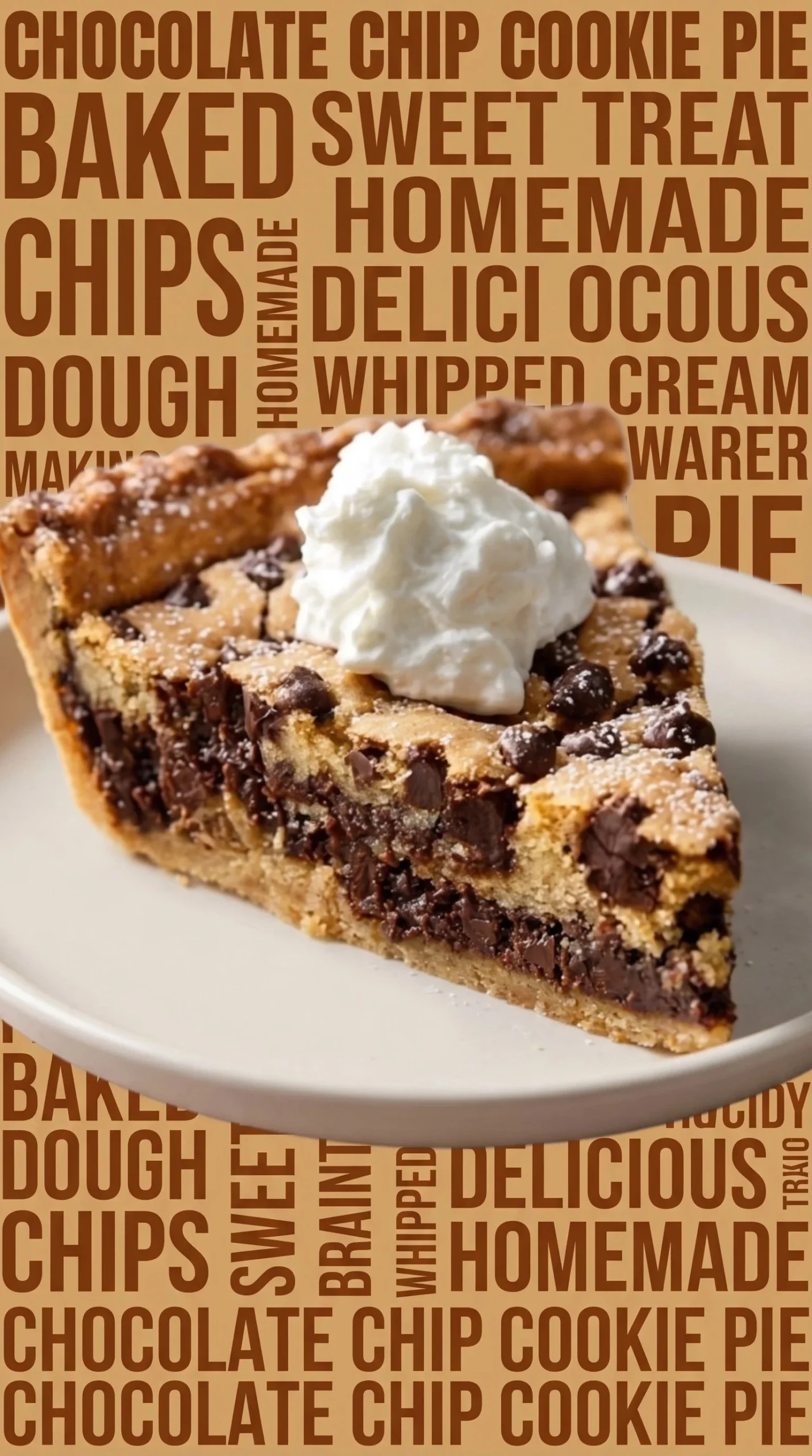 Delicious chocolate chip cookie pie served on a plate with melted chocolate chips