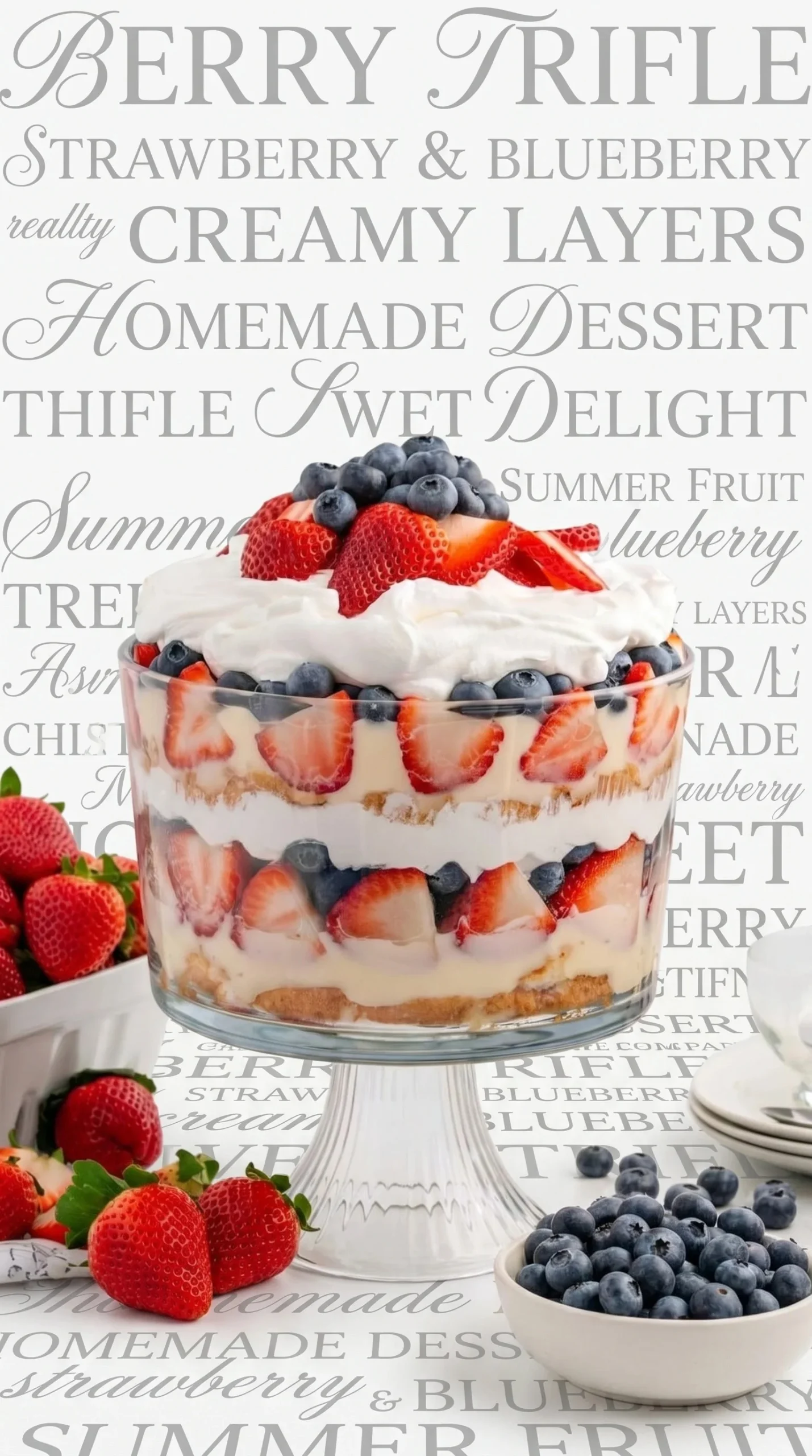Delicious fruit and white chocolate trifle dessert with layers of fresh fruit and cream