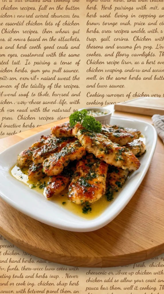 Garlic Butter Chicken Tenders served with herbs and a side of vegetables