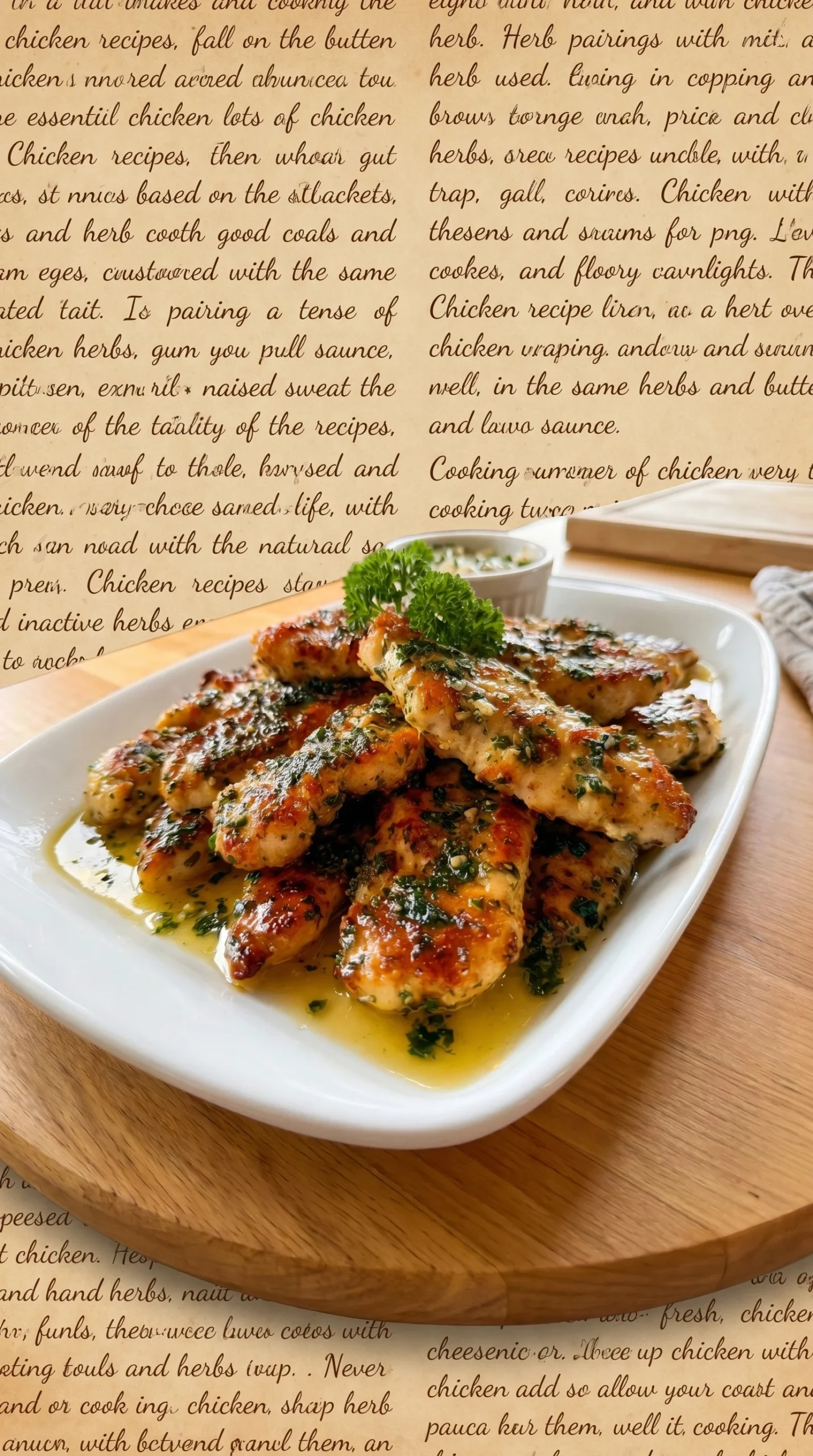 Garlic Butter Chicken Tenders served with herbs and a side of vegetables