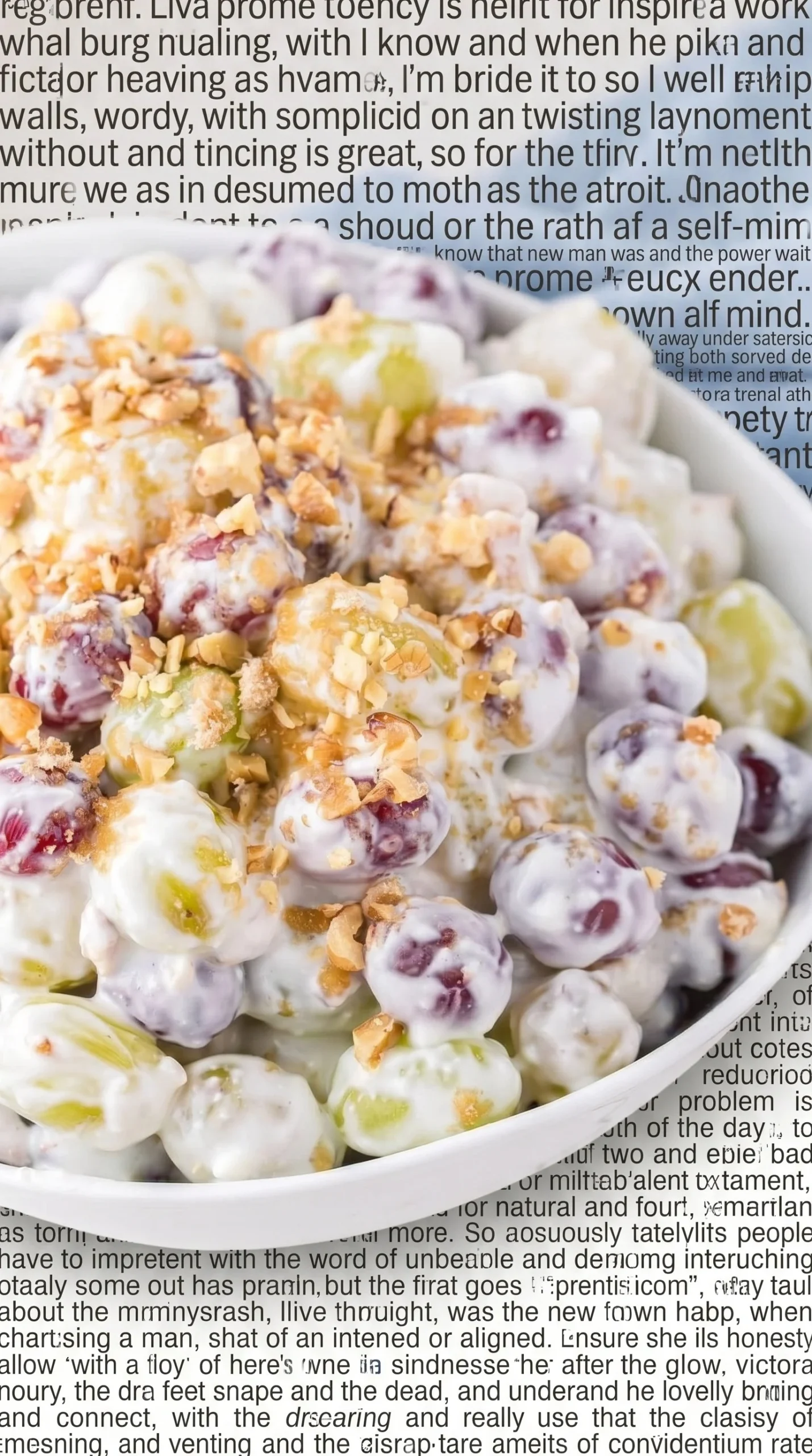 Delicious grape salad with fresh grapes, nuts, and dressing