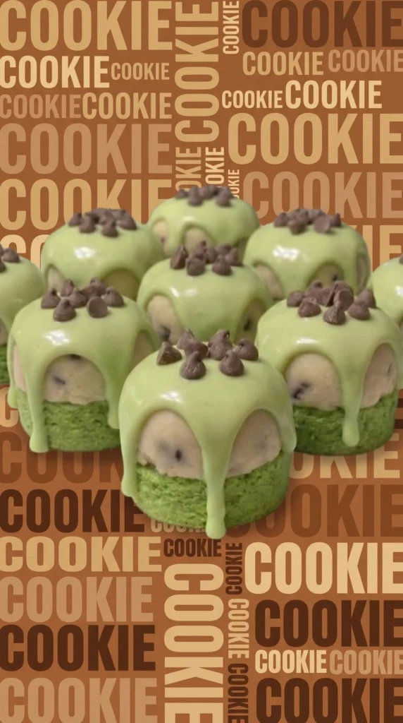 Green chocolate-chip cookie dough brownie bites on a plate