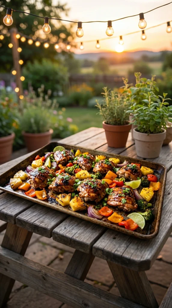 Hawaiian Chicken Sheet Pan with colorful vegetables and juicy chicken pieces