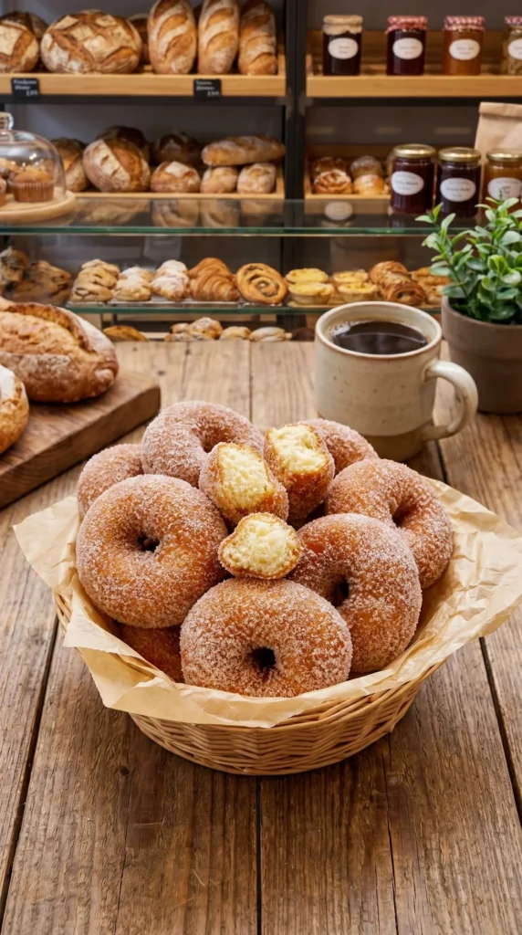 Freshly made homemade donuts on a plate, showcasing various toppings and flavors.
