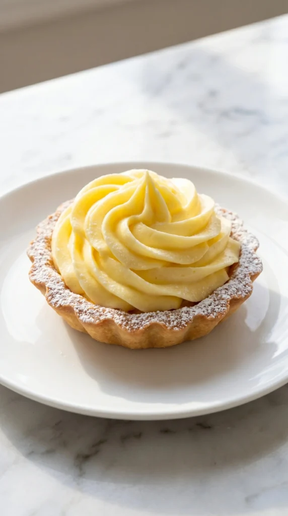 Bowl of homemade lemon pastry cream with lemon zest on top