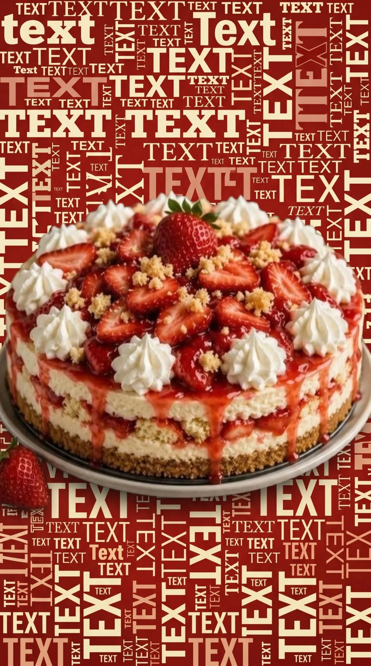 Homemade strawberry shortcake cheesecake topped with fresh strawberries