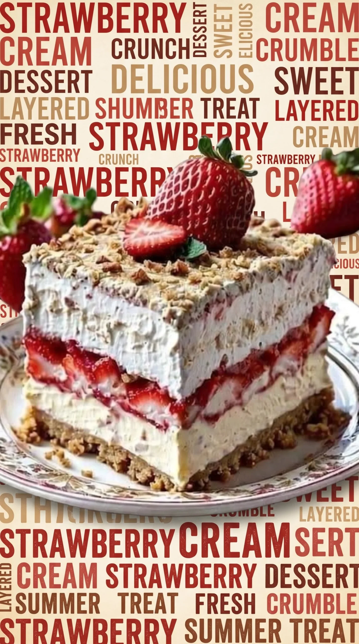 Delicious layered strawberry cheesecake with fresh strawberries and whipped cream