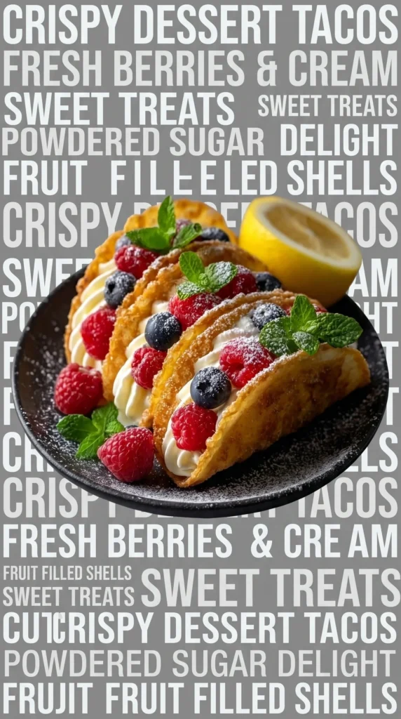 Lemon Berry Cheesecake Tacos in crunchy sugar shells on a plate.