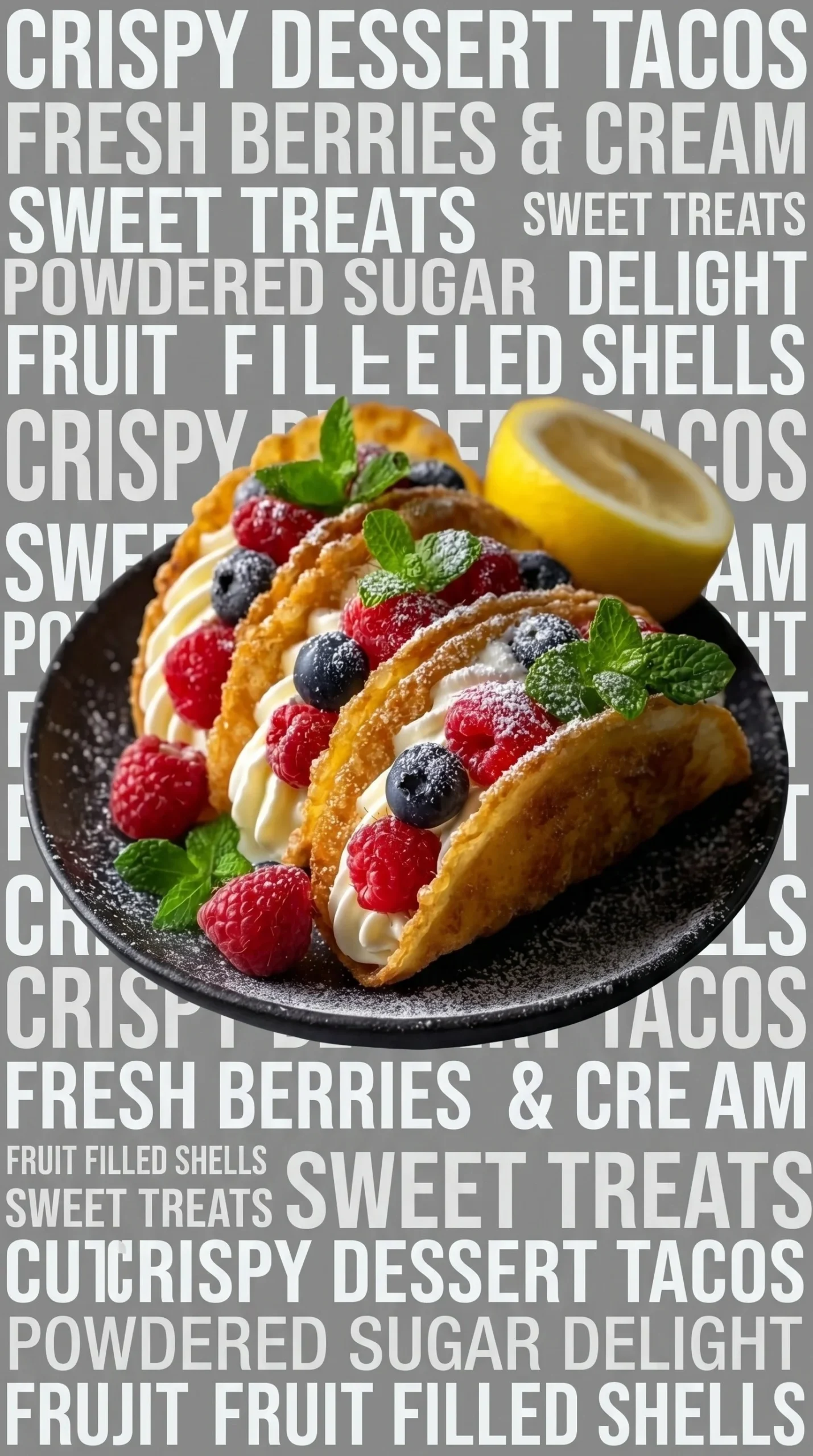 Lemon Berry Cheesecake Tacos in crunchy sugar shells on a plate.