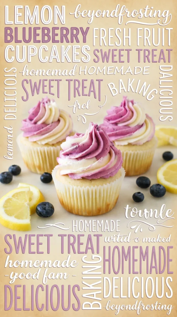 Delicious Lemon Blueberry Cupcakes topped with frosting and fresh blueberries