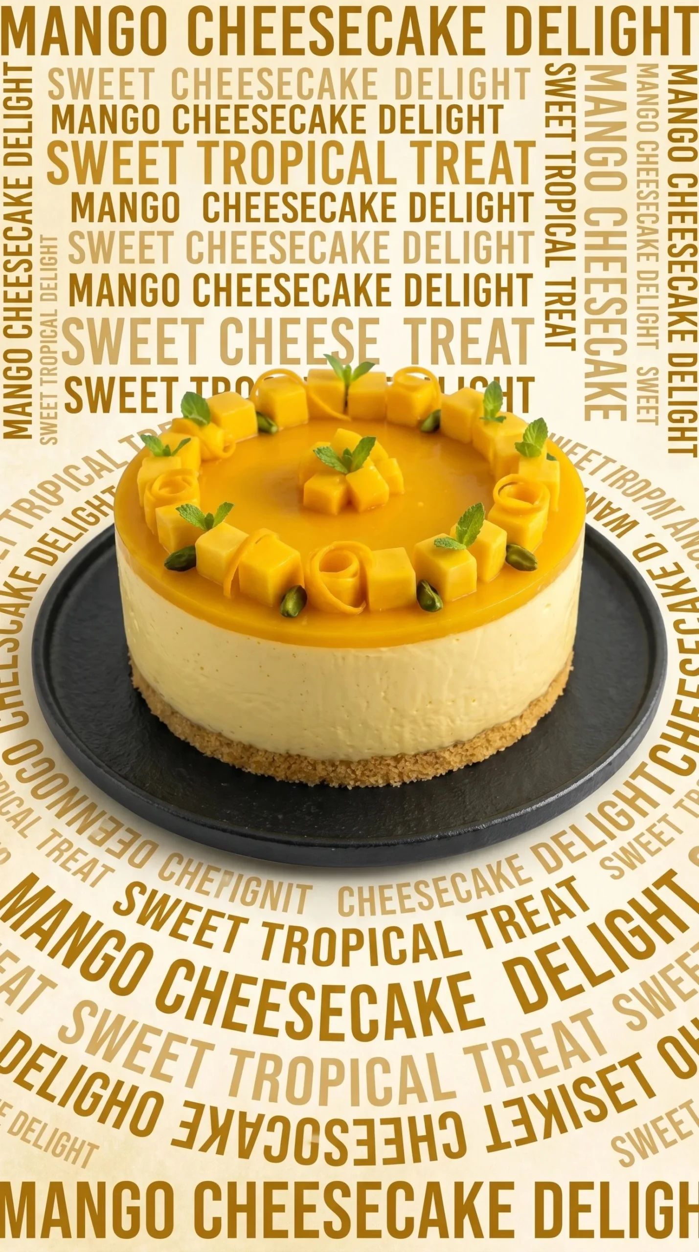 Delicious mango cheesecake slice topped with fresh mango and cream