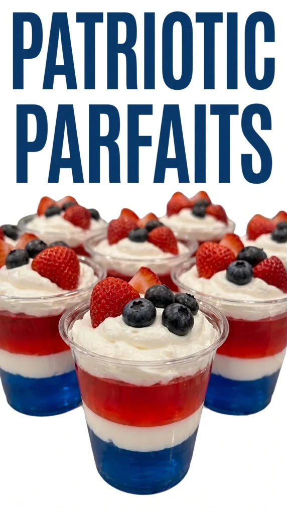 Red, white, and blue Jell-O flag cups for Memorial Day celebrations