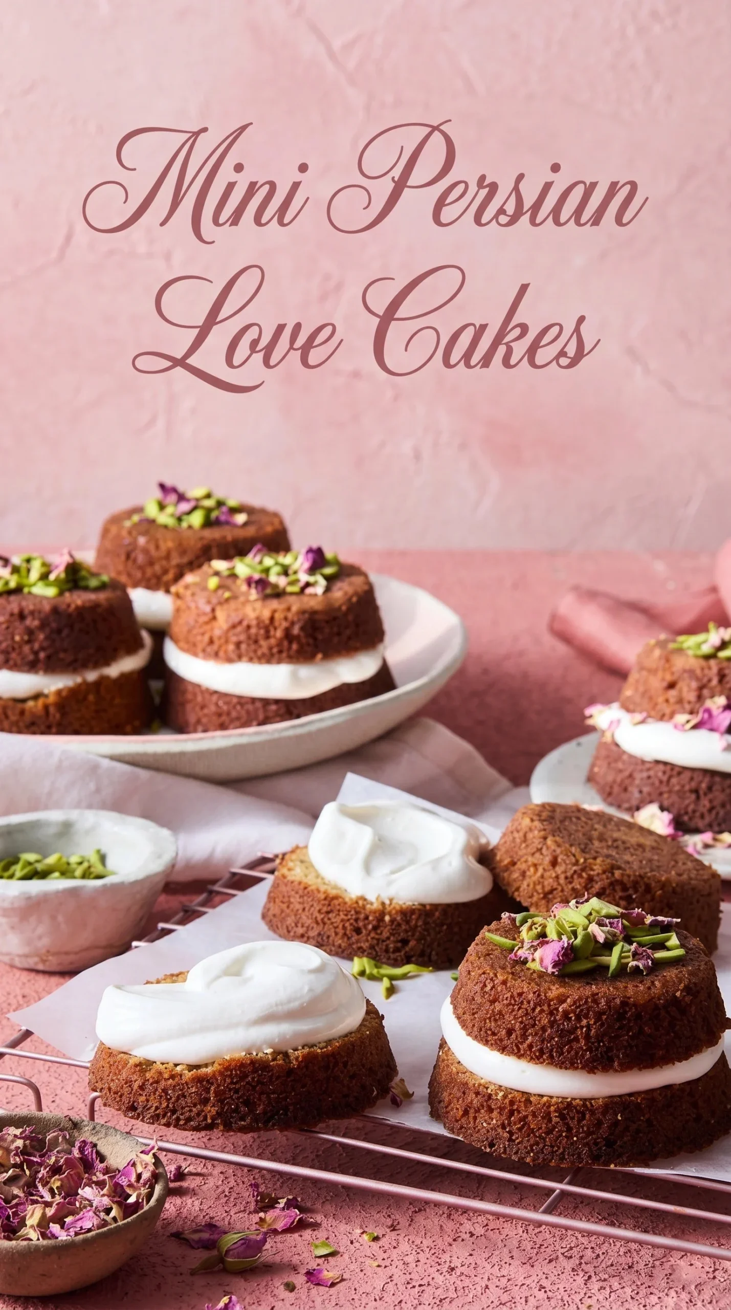 Mini Persian Love Cakes with rosewater and cardamom, beautifully presented on a plate.