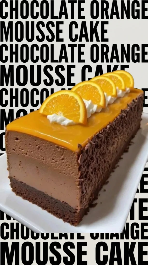 No-bake chocolate orange mousse cake topped with orange zest and chocolate curls.