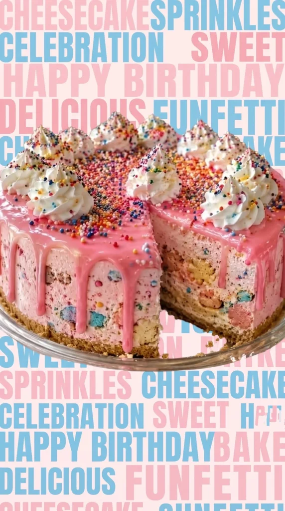 No-Bake Circus Animal Cookie Cheesecake topped with colorful cookies