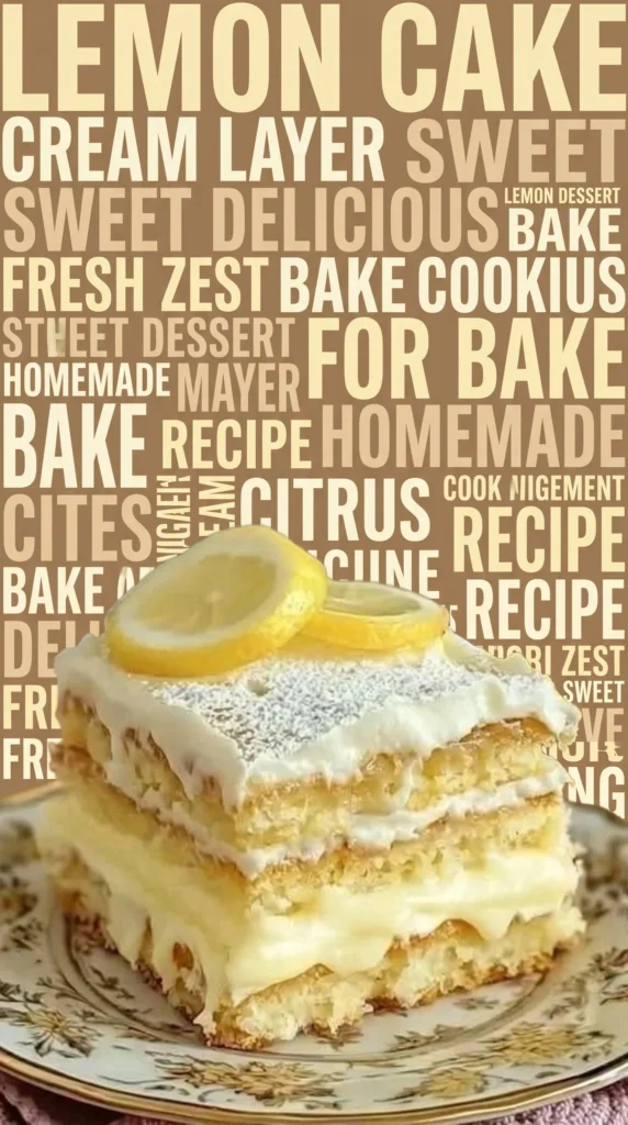 No-Bake Lemon Eclair Cake topped with lemon zest and whipped cream