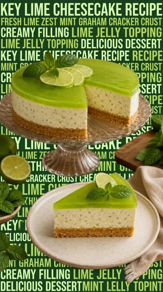 No-Bake Lime Cheesecake topped with lime zest and slices on a white plate.