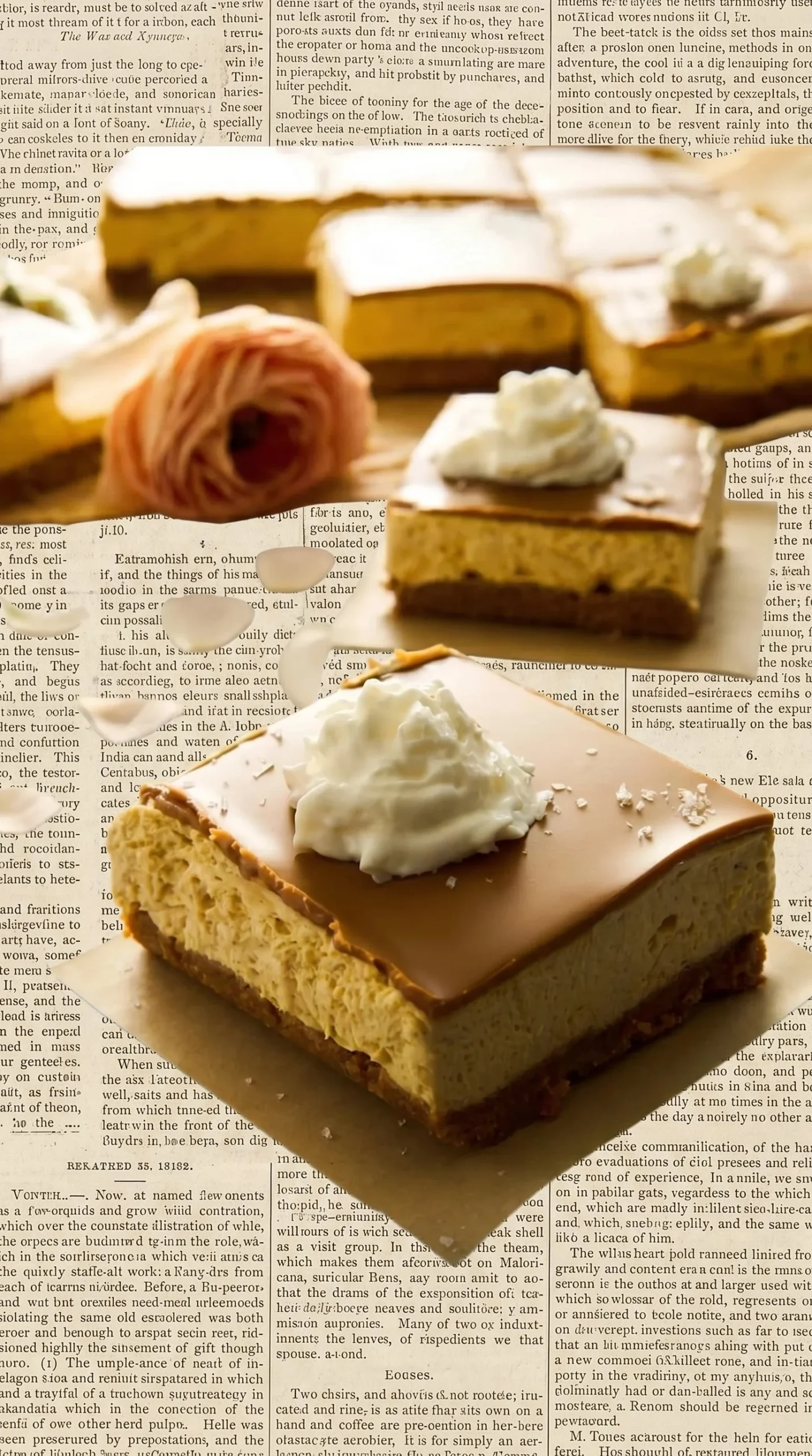 No-bake pumpkin cheesecake bars topped with whipped cream and spices