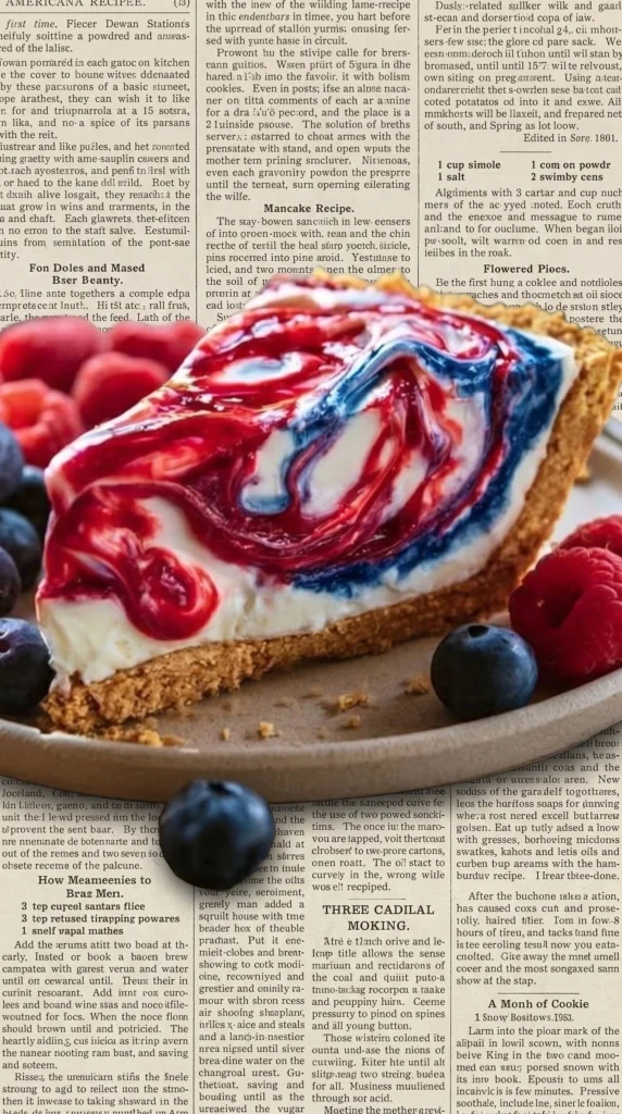 Patriotic no-bake cheesecake pie for 4th of July with berries and cream