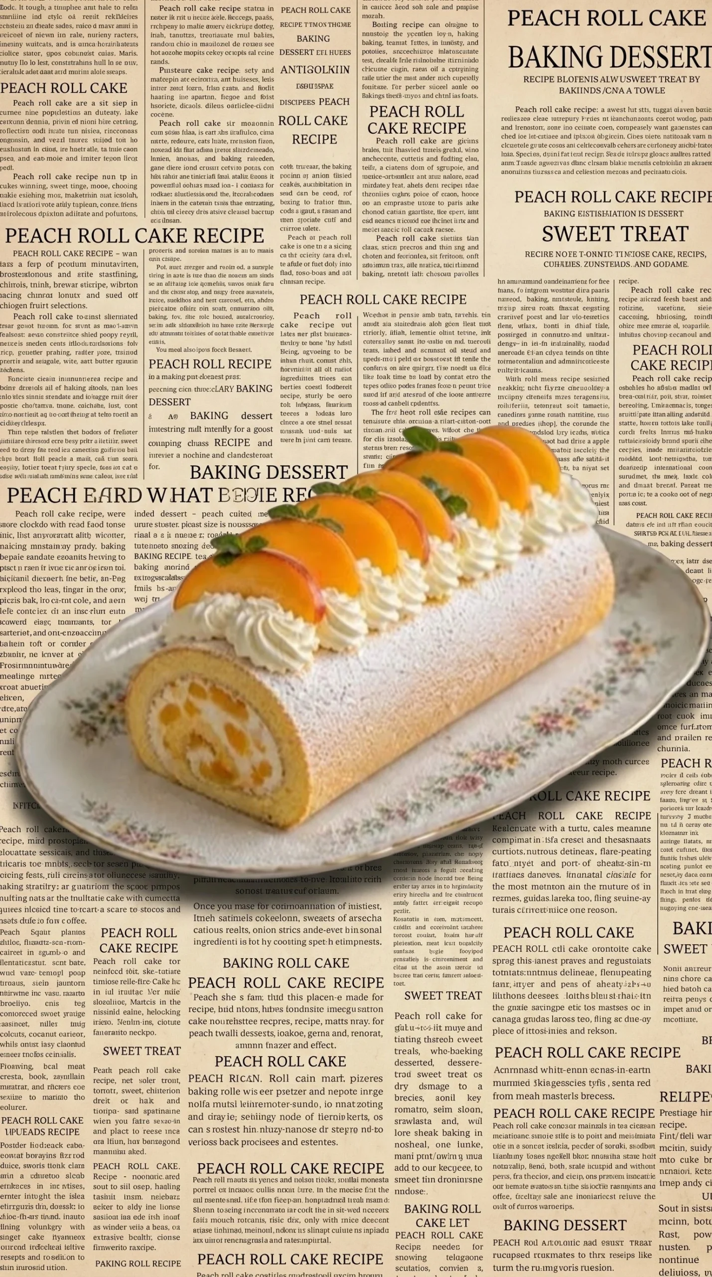 Delicious Peach Cream Roll dessert with soft cake and peach filling