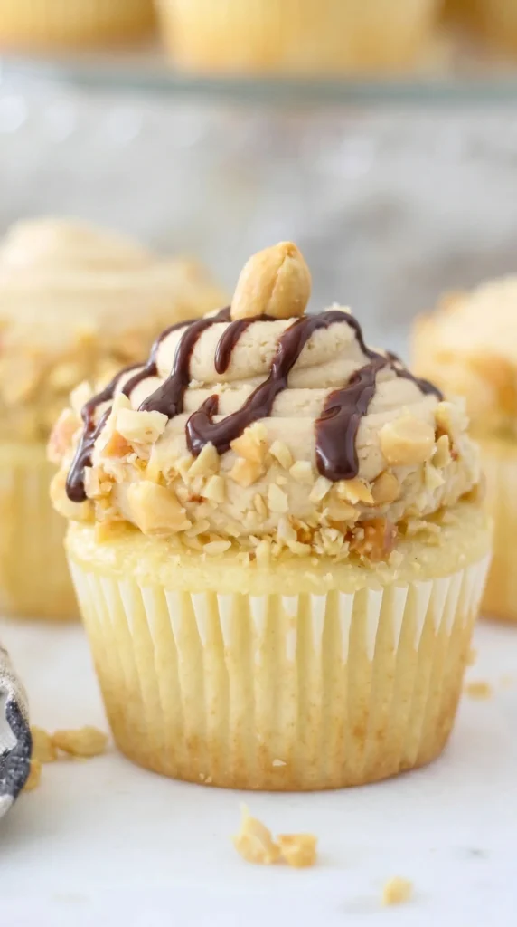 Delicious Peanut Butter Marshmallow Cupcakes topped with fluffy marshmallow.
