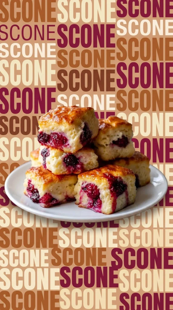 Freshly baked raspberry cream cheese biscuits on a wooden table