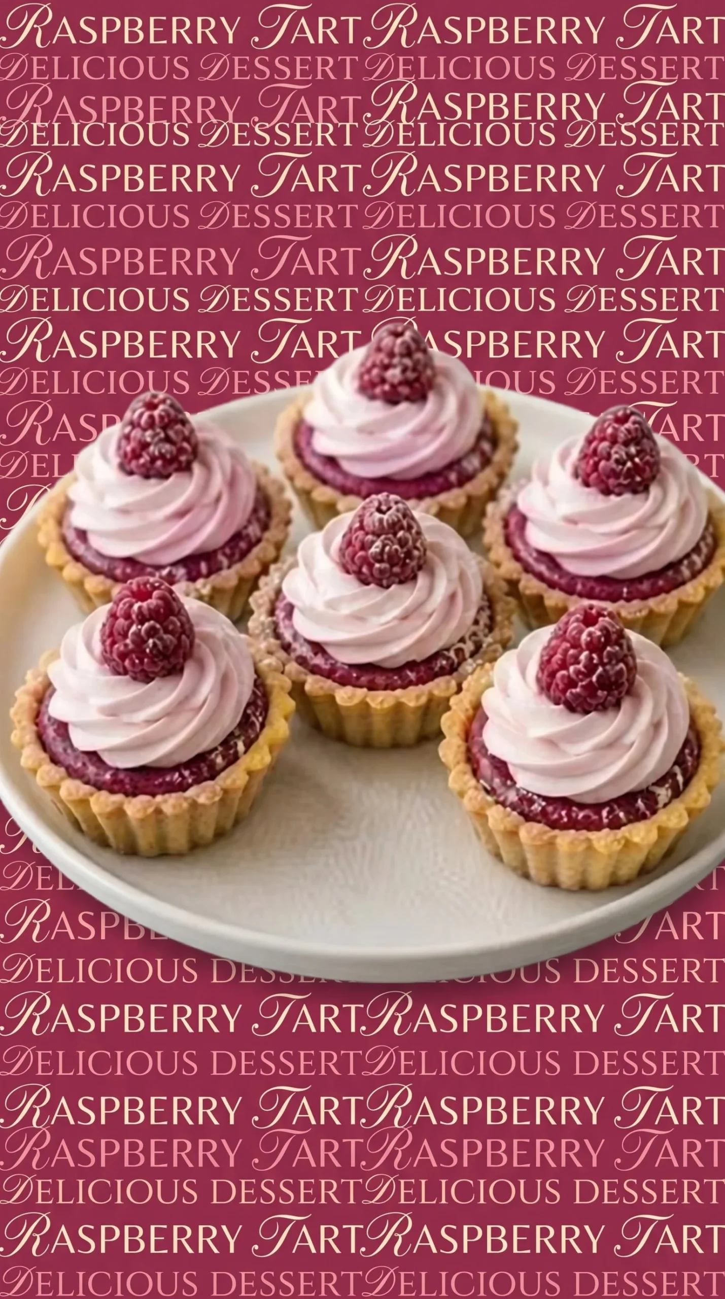 Delicious raspberry cream tartlets topped with fresh raspberries and cream.