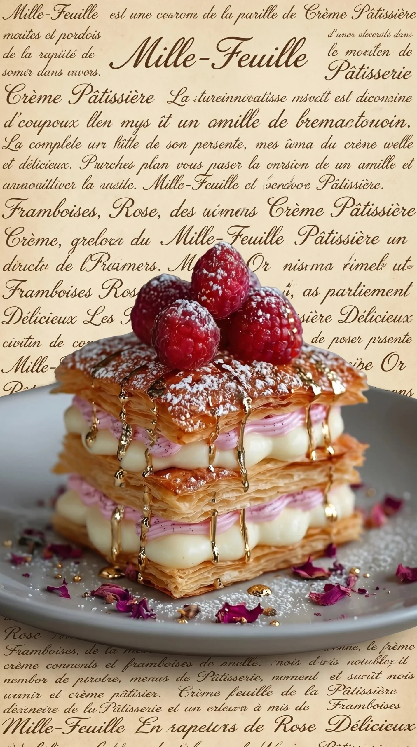 Rose Gold Mille-Feuille Towers filled with raspberry cream dessert