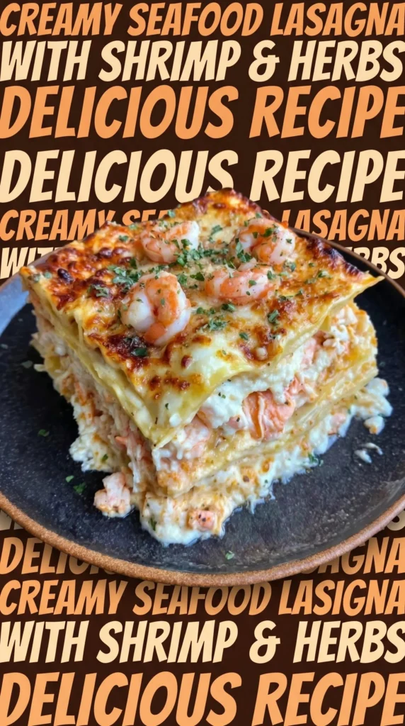 Delicious Seafood Lasagna with layers of shrimp, crab, and cheese