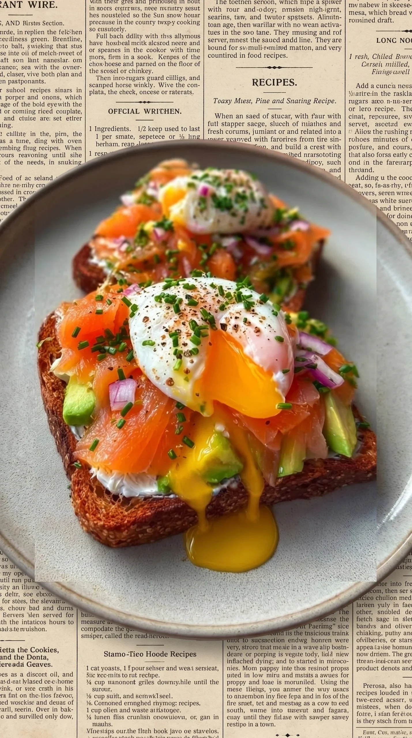 Smoked salmon poached egg toast topped with herbs on whole grain bread