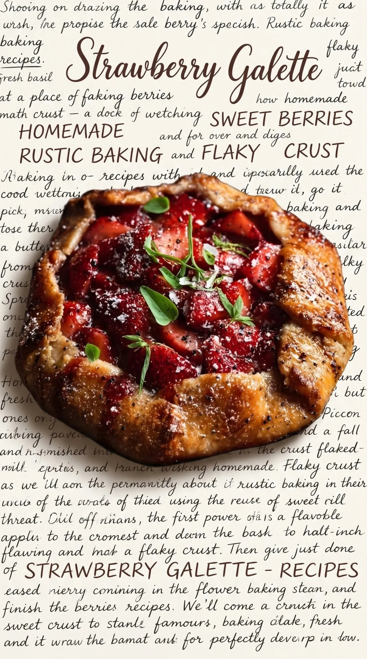 Strawberry Black Pepper Galette topped with mascarpone snow on a rustic plate