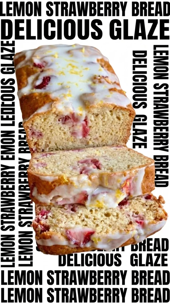 Freshly baked strawberry lemon bread with slices and berries on the side