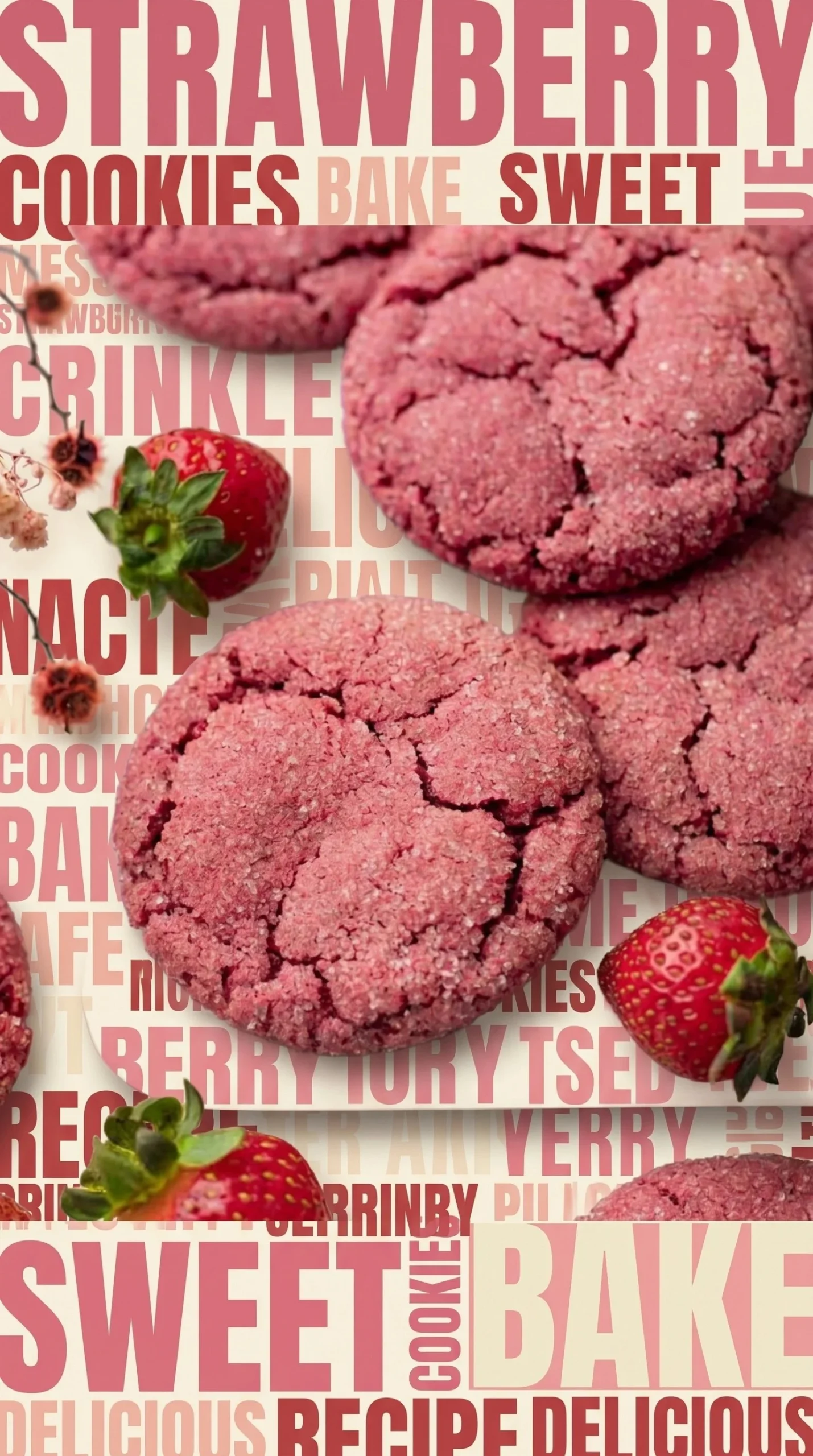 Vegan strawberry sugar cookies with fresh strawberries on a plate