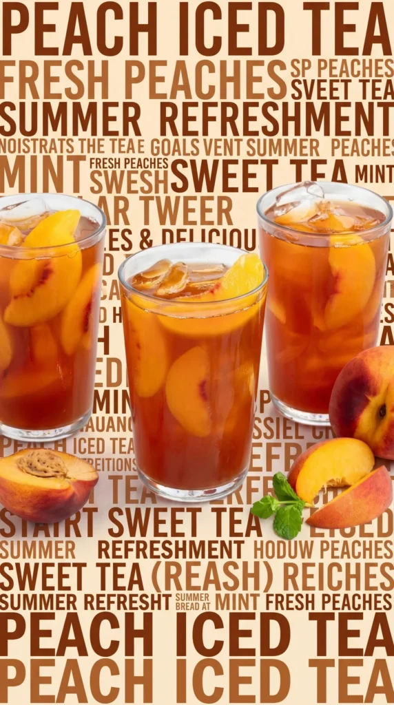 Glass of sweet peach iced tea with fresh peach slices