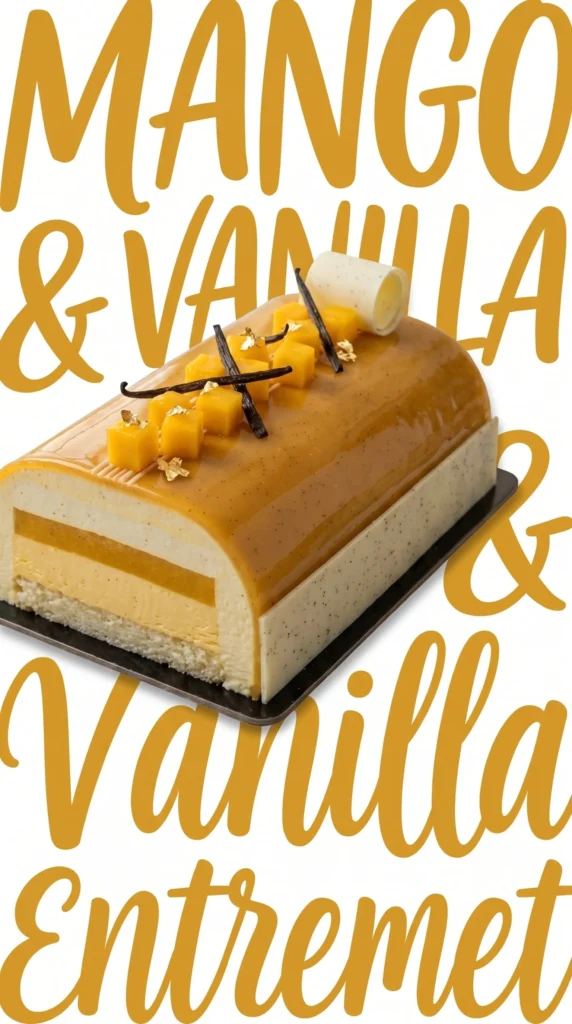 Vanilla Mango Entremet layered dessert with creamy vanilla and fresh mango
