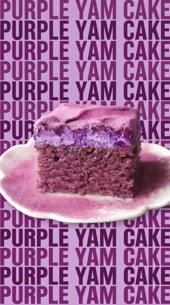 Delicious vegan ube sheet cake topped with vibrant purple frosting