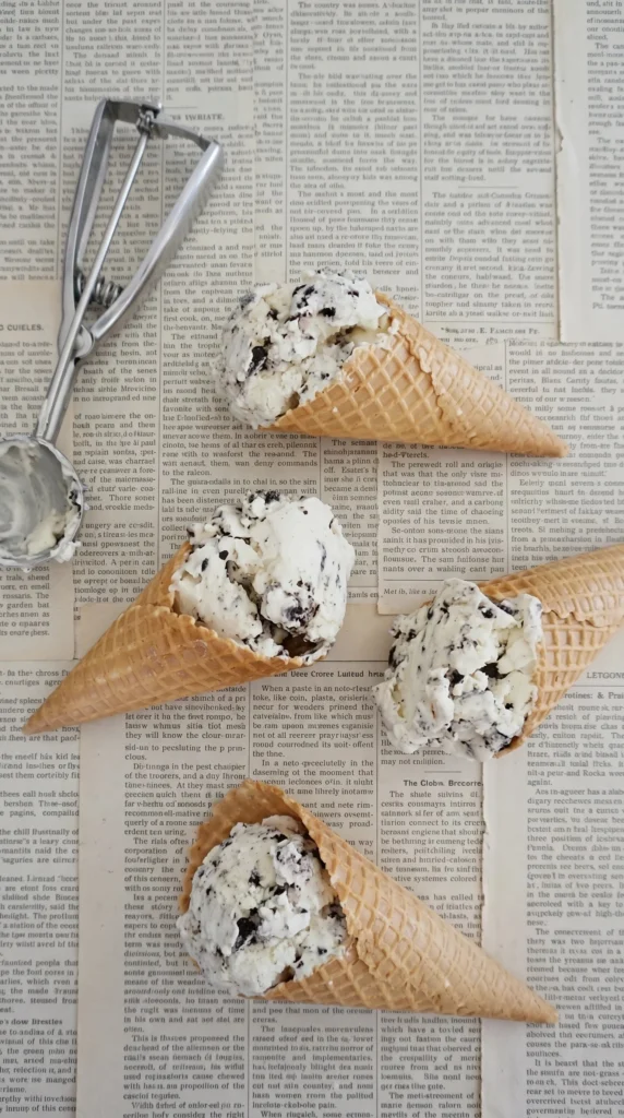 Delicious adults ice cream in a variety of flavors served in a cone