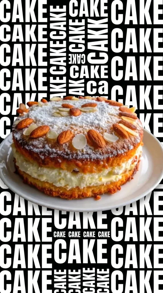 Delicious Almond Mascarpone Torte garnished with almonds and cream
