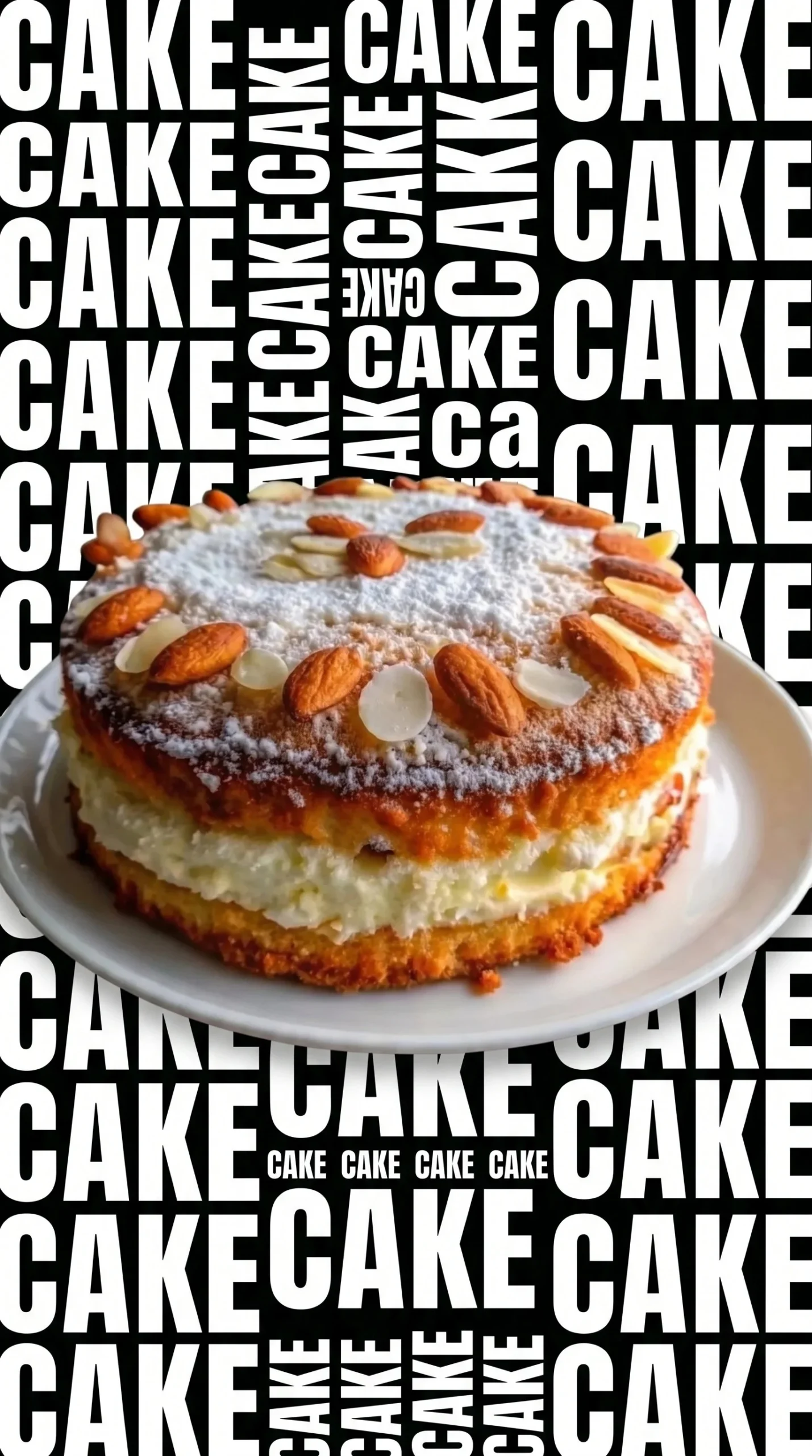 Delicious Almond Mascarpone Torte garnished with almonds and cream