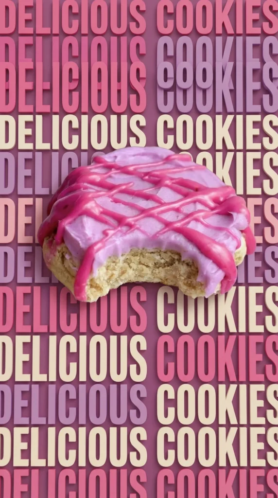 Brown sugar cookies with blueberry cream cheese frosting on a white plate