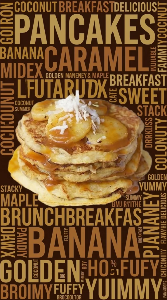 Delicious Caramel Banana Pancakes topped with caramel sauce and sliced bananas
